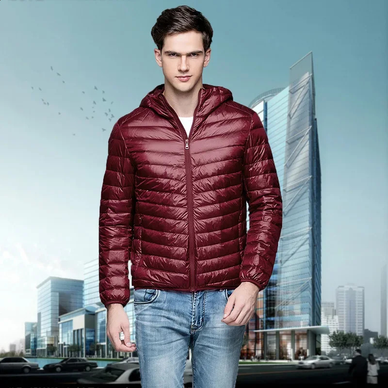 Duck down jacket mens hoodie short loose ultra light white duck warm wholesale 240822