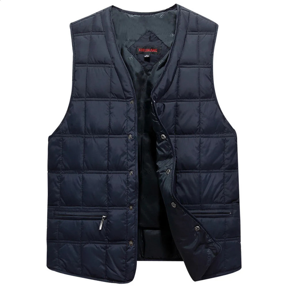 Winter dress mens white duck down vest ultra light thick sleeveless jacket warm L5XL Plus size 240822