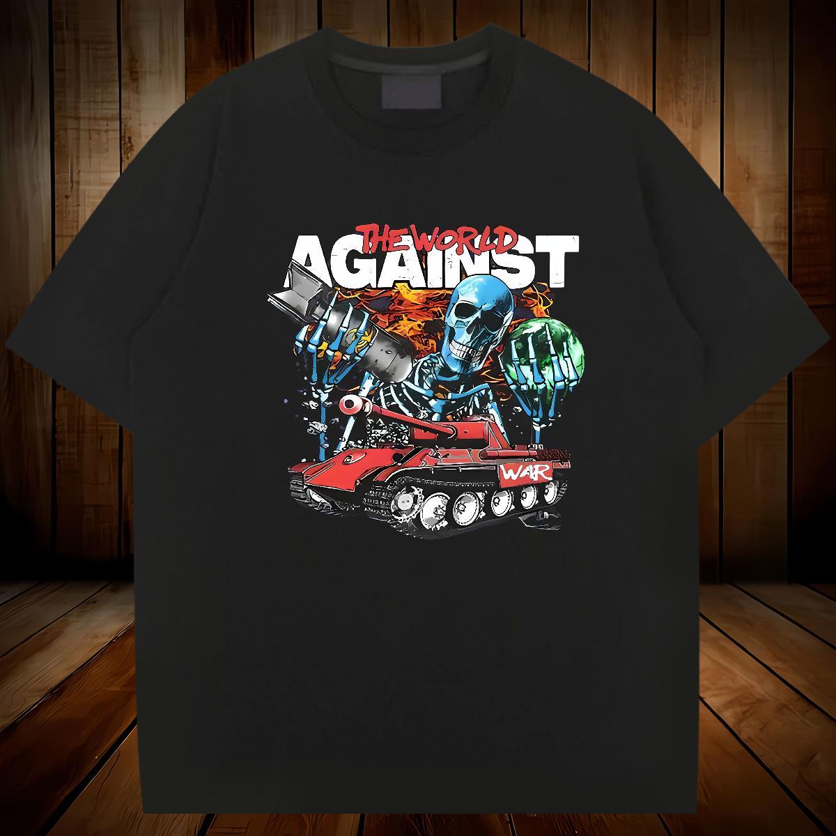 Classic T Shirts Men 100% Cotton 230g skull Sport Floral Print Breathable Mens Tshirts 2024 New Wear