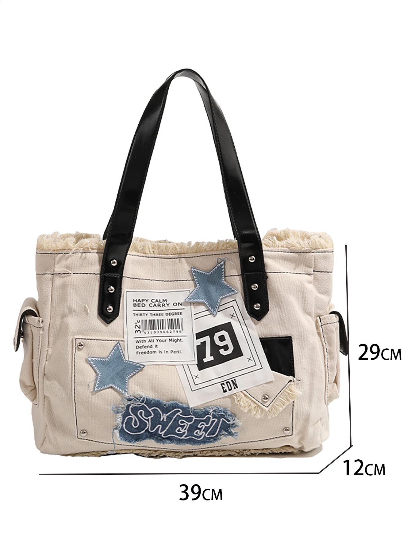 Handbag star letter print fashionable and sweet handbag large capacity shoulder bag canvas bag suitable for daily school study 240823