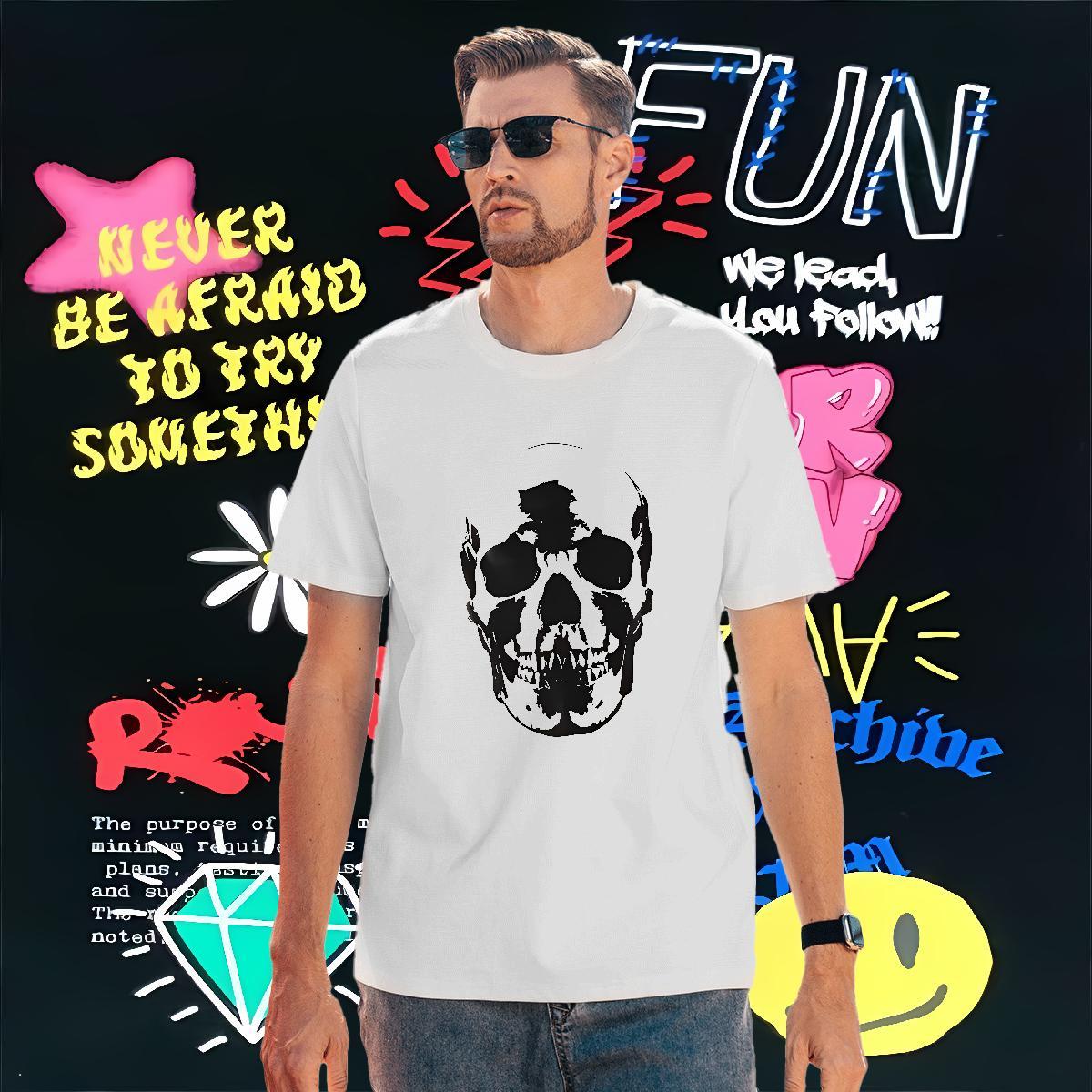 Loose Fit Man T Shirts 100% Cotton 230g skull Street DIY Round Neck Short Sleeve Couples T Shirts Casual New Polos