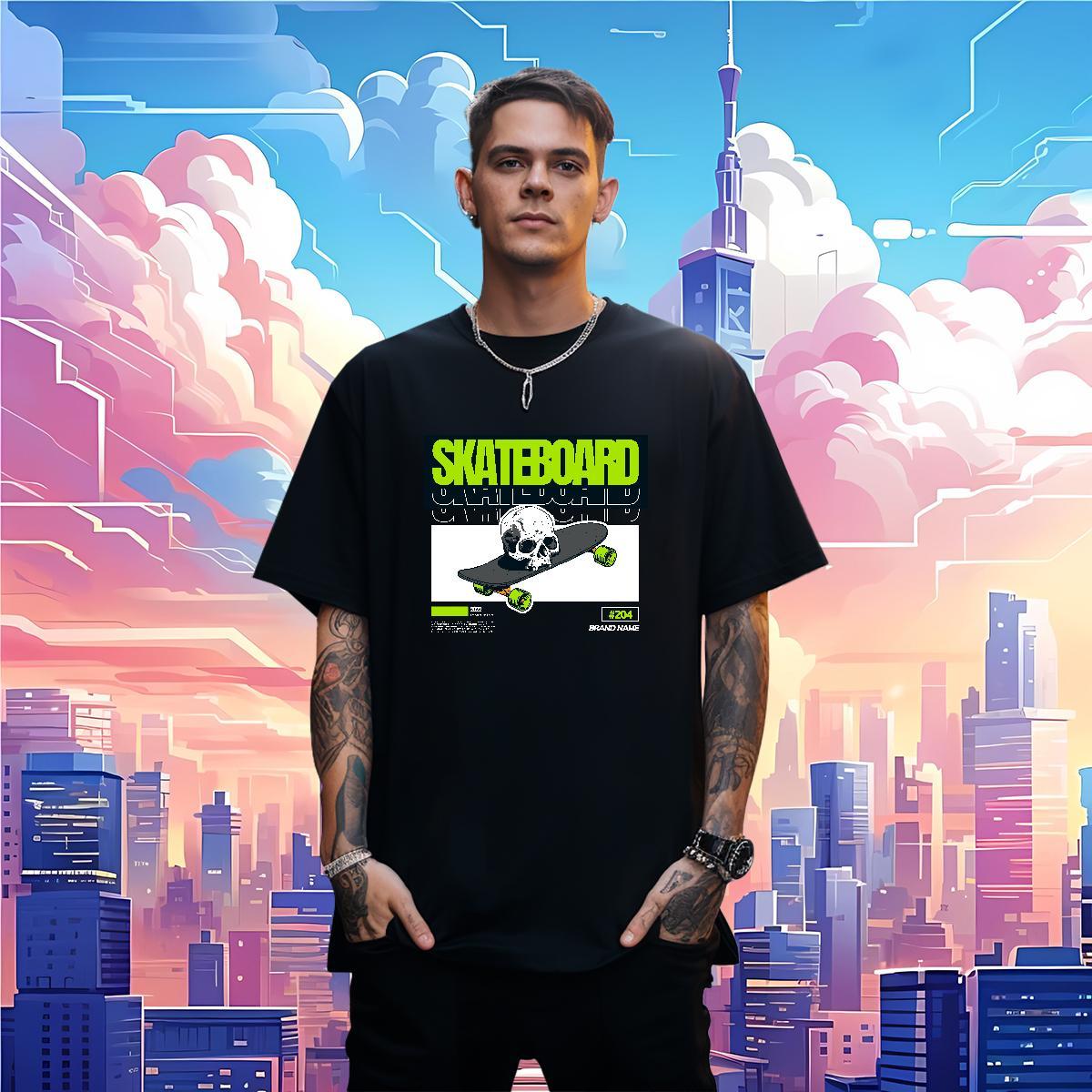 TOP Quality T Shirt For Man 230g Pure Cotton skull Street Wear Oversized 3XL 4XL Round Neck Short Sleeve Men Clothes T-Shirt 2024 Top Tees