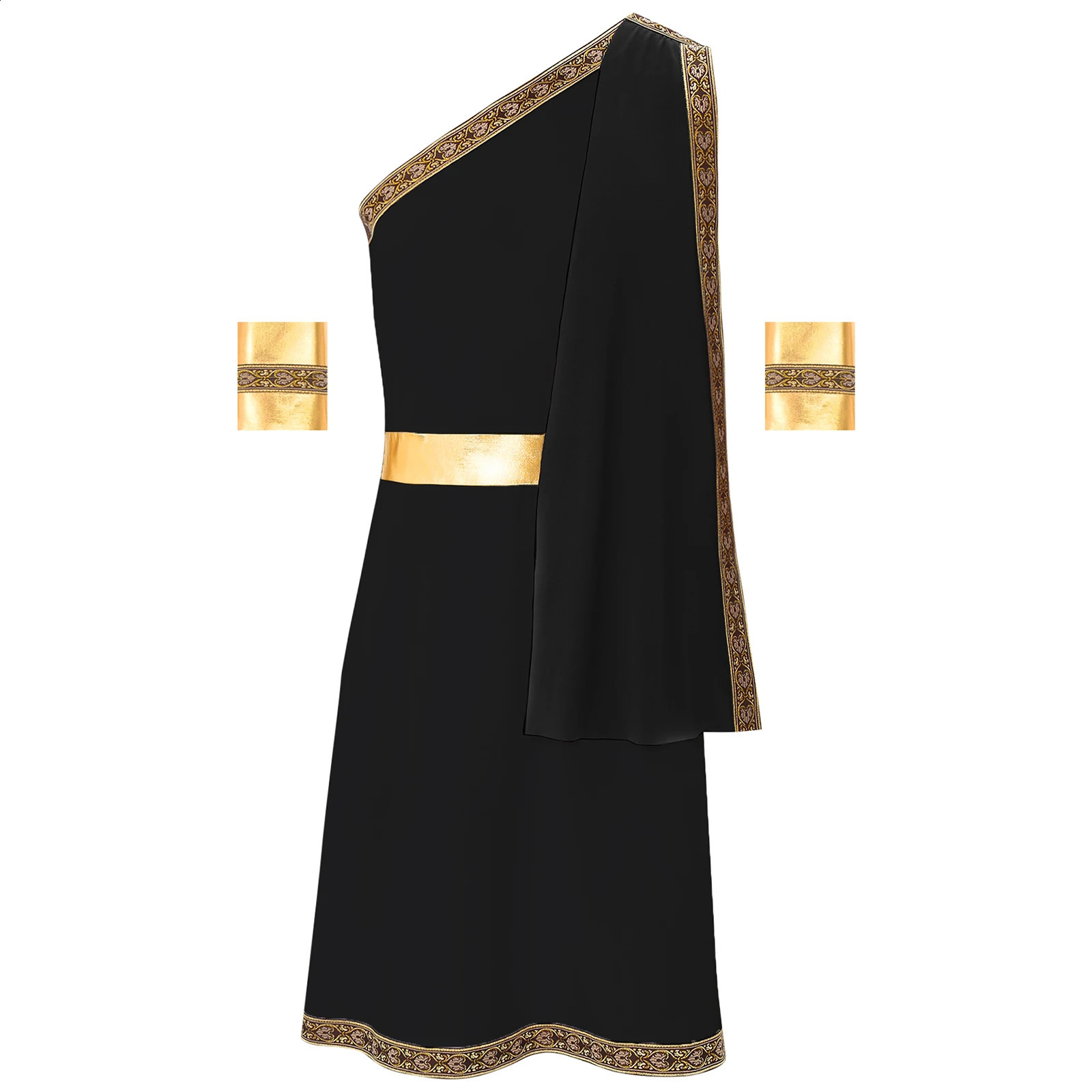 Mens Ancient Greek Toga Costume Gladiator Robe Cosplay One Shoulder Roman Retro Halloween Party Fancy Dress 240823