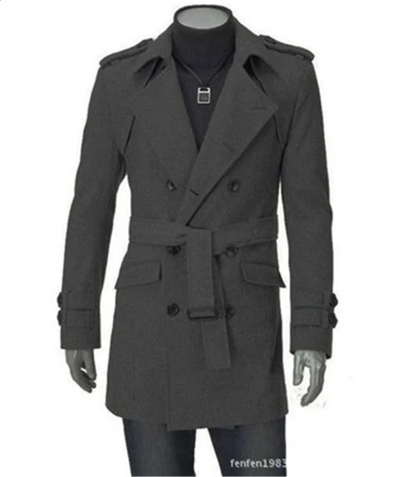Men s Jackets Double Platoon Buckle Clothing Men Long Coat Belt Double Breasted Trench Coat Black Grey M-3XL 240822