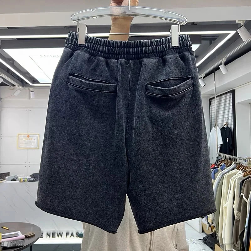 400g heavy wash vintage solid color sports shorts casual pants 240822