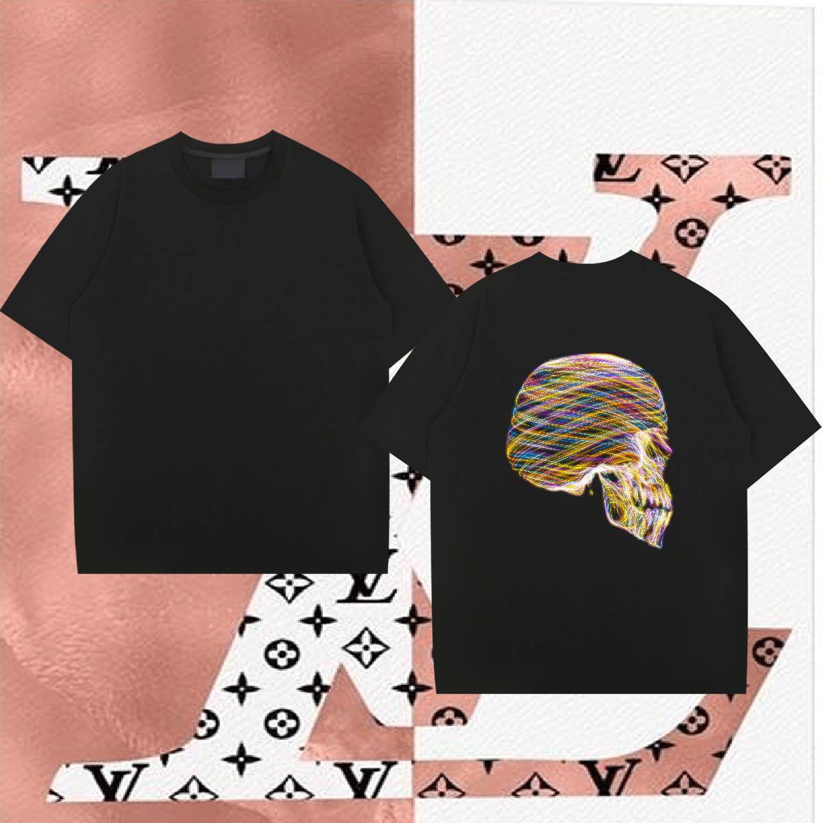Wholesale Men T Shirts 100% Cotton 230g skull Anime Printing Street Black Oversized O Neck Short Sleeves Men Clothes T-Shirt Designer Top Tees