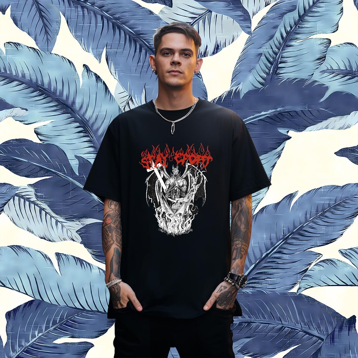 Brand Men T Shirts 230g Cotton skull Hip Hop Cartoon Print Breathable Crew Neck Men Clothes T-Shirt Fashion Design Tshirts