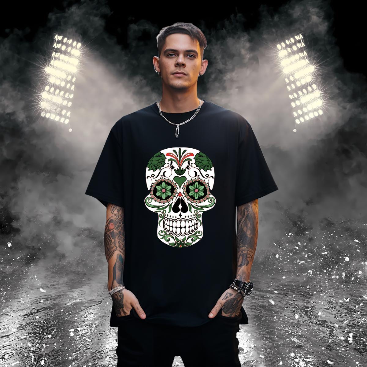Soft T Shirts Men 230g Cotton skull Street Plus Size Cartoon O Neck Short Sleeves Tshirt for Man Woman New Tops Tees