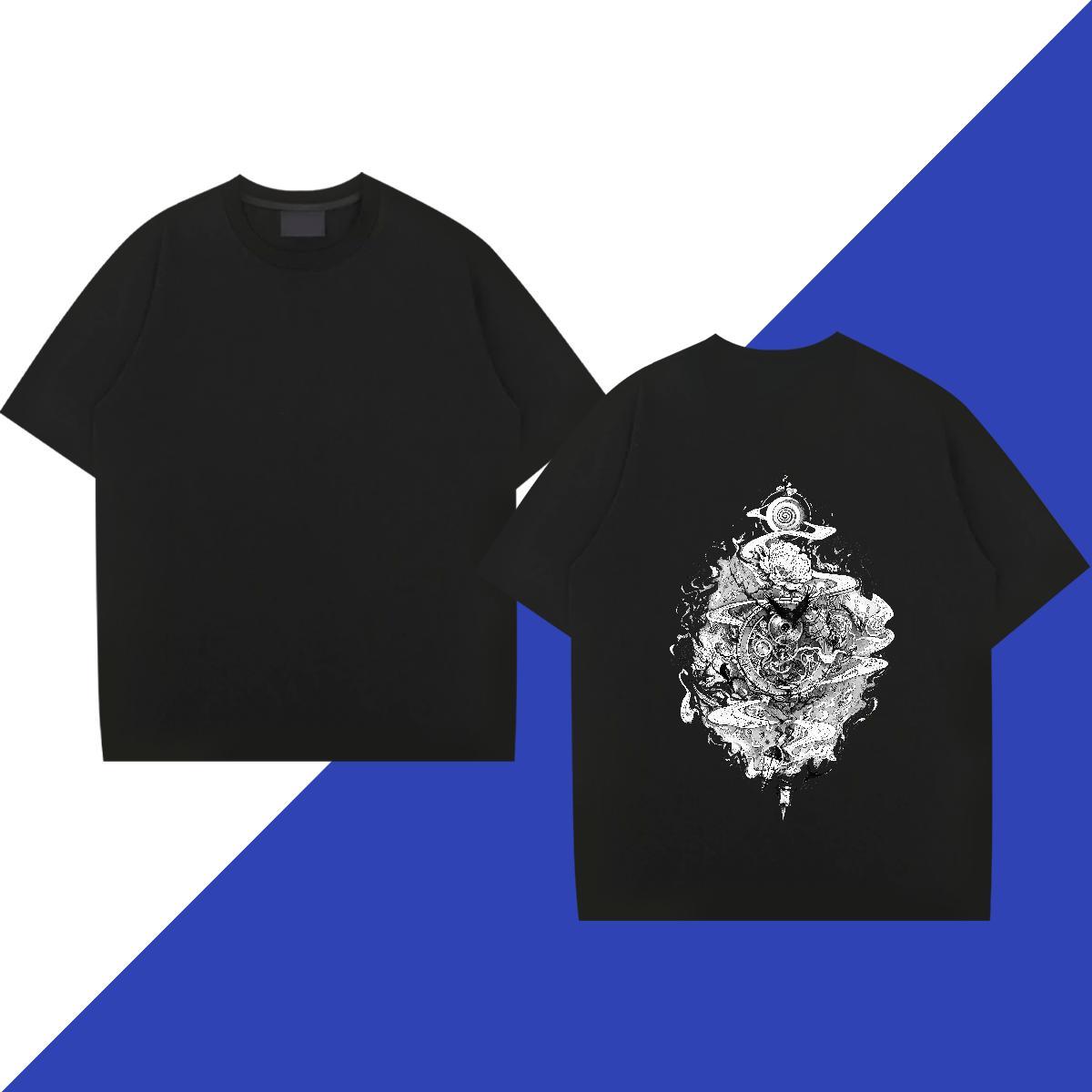 Loose Fit T Shirt For Man 230g 100% Cotton eye of the devil Summer Casual Cartoon Print Short Sleeve O-Neck Mens Tshirts Brand Polos