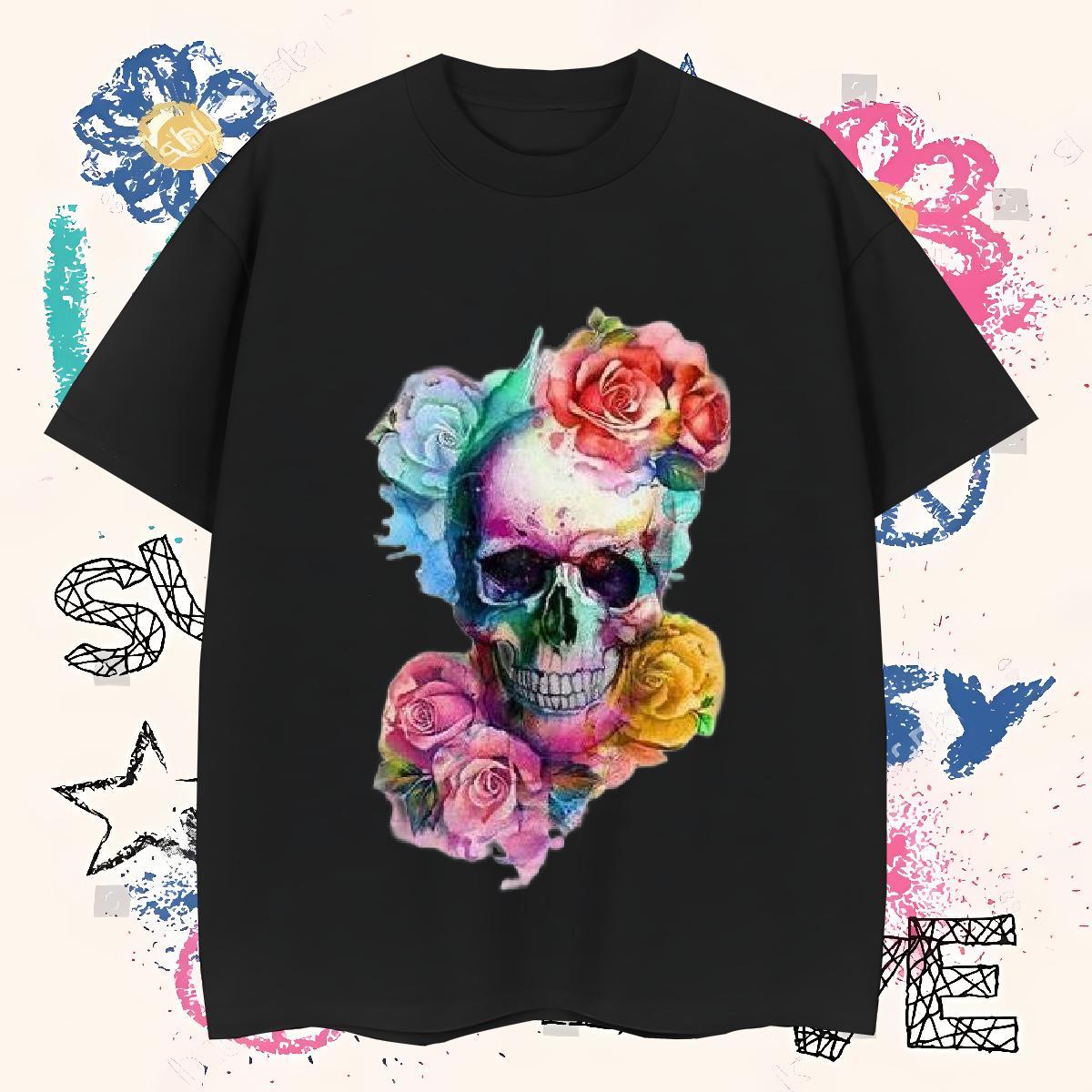 Classic Men T Shirts 100% Cotton 230g skull Home Outdoor White Plus Size Breathable Men Tops Tees 2024 Designer Clothings