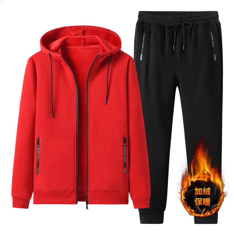 Men Sets Winter Autumn Mens Casual Clothing Solid Color Hoodie 2 Piece Set Zipper Sweatshirt Sweatpants Tracksuits 240822