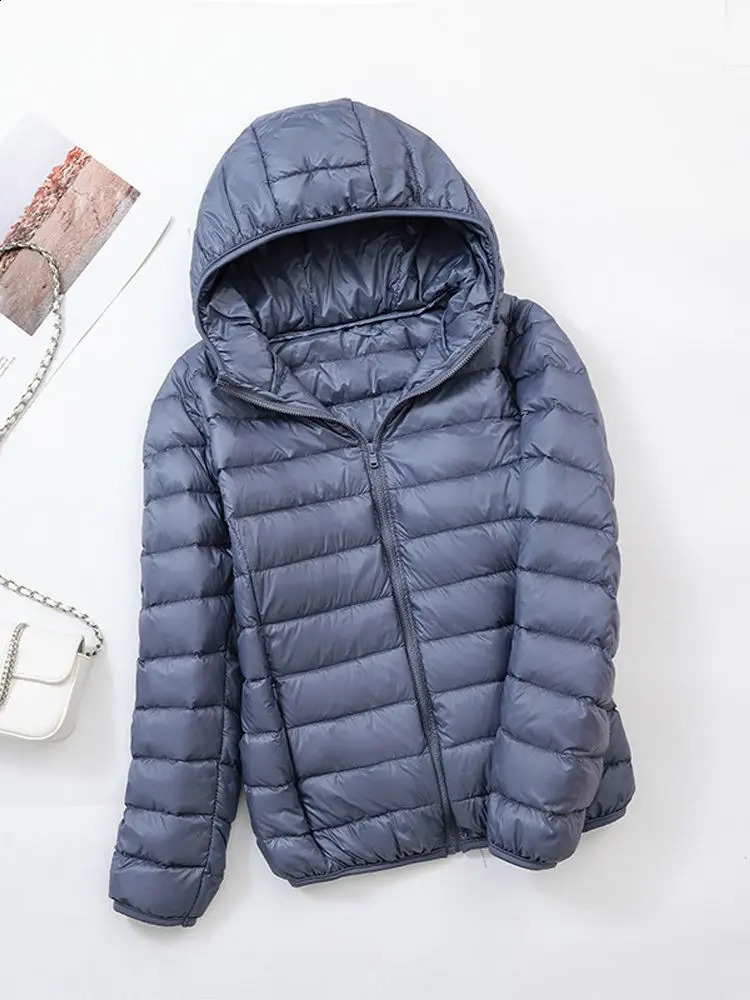 Womens Puffer Winter Jacket Ultra Light Duck Down Fashionable Warm Thin Hooded Portable 240823