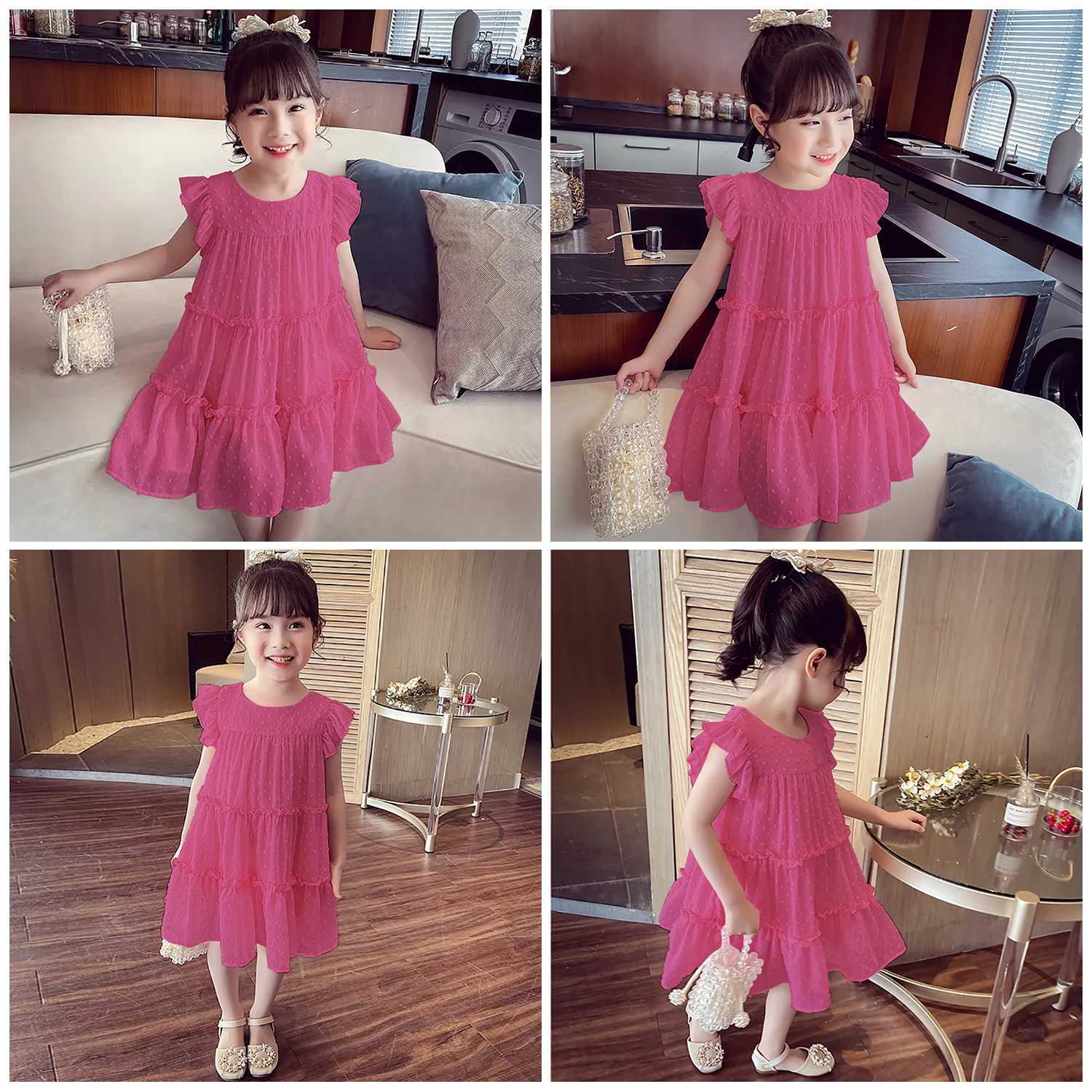 Preschool girl pleated loose dress short sleeved flower girl Swiss dot pleated party dress size 1-6T W240823