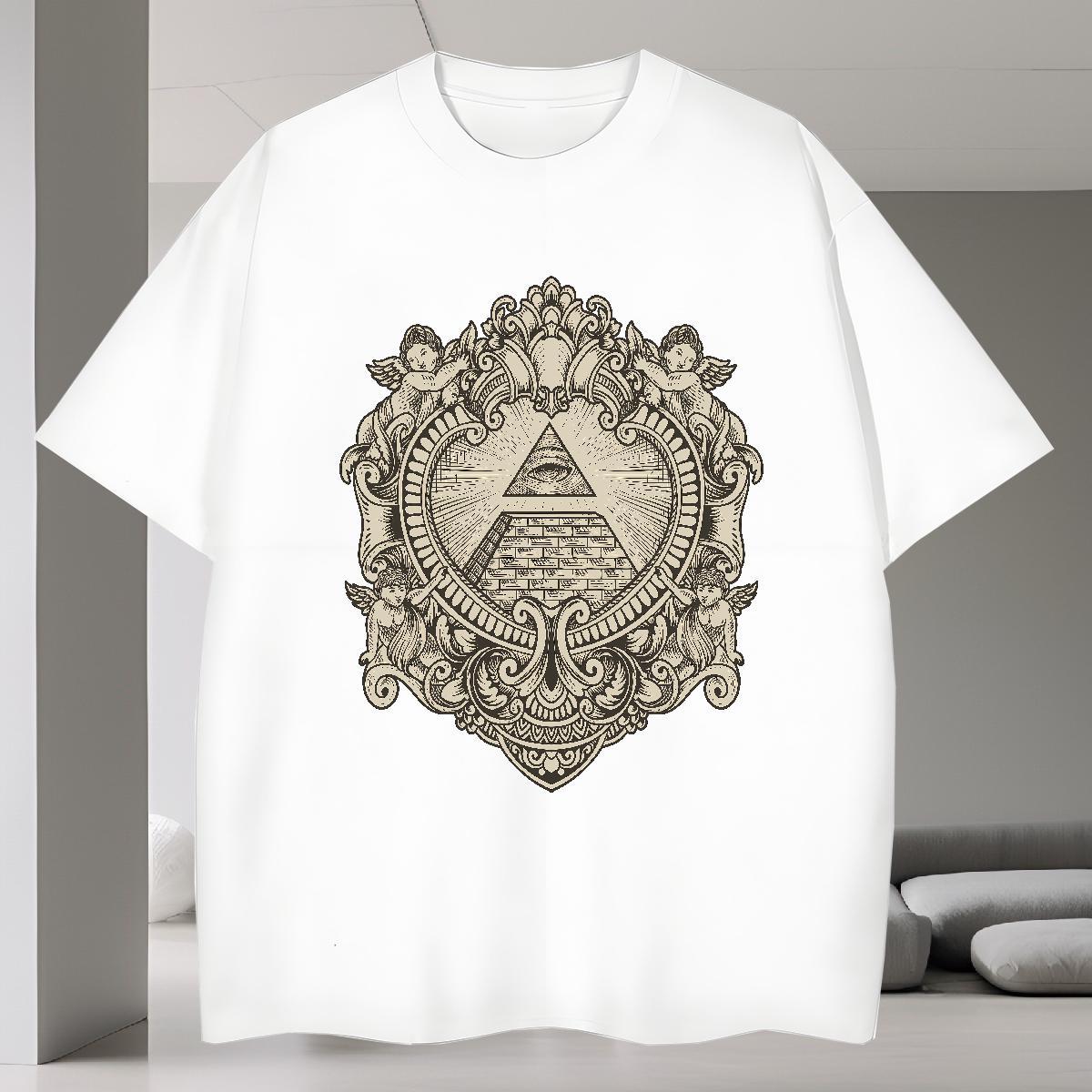 Loose Fit T-Shirts 230g Pure Cotton eye of the devil Sport Customized O-Neck Short Sleeve Men Tshirts 2024 Summer Polos