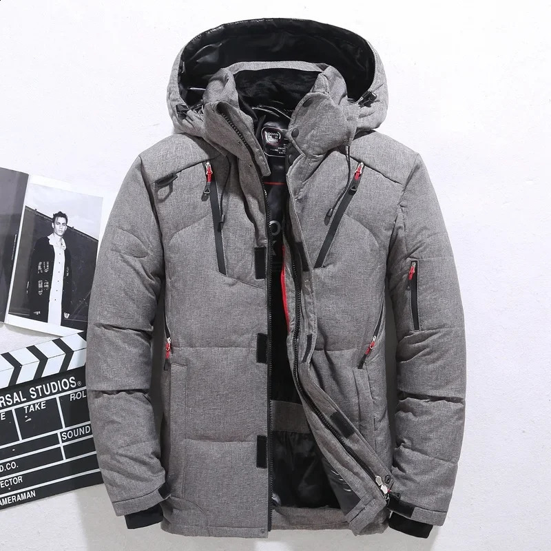 Mens winter white duck jacket hooded casual down highquality mens outdoor windproof and warm size 5XL 240822