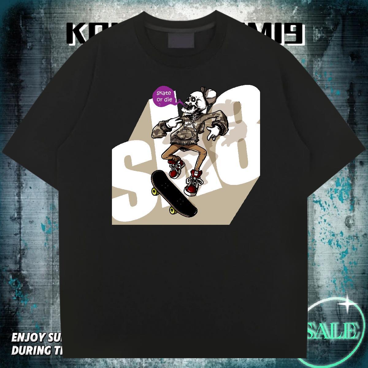 Free Shipping T Shirts Men 230g Pure Cotton skateboarding Beach Anime Print Round Neck Short Sleeve Couples T Shirts 2024 DIY Tops Shirt