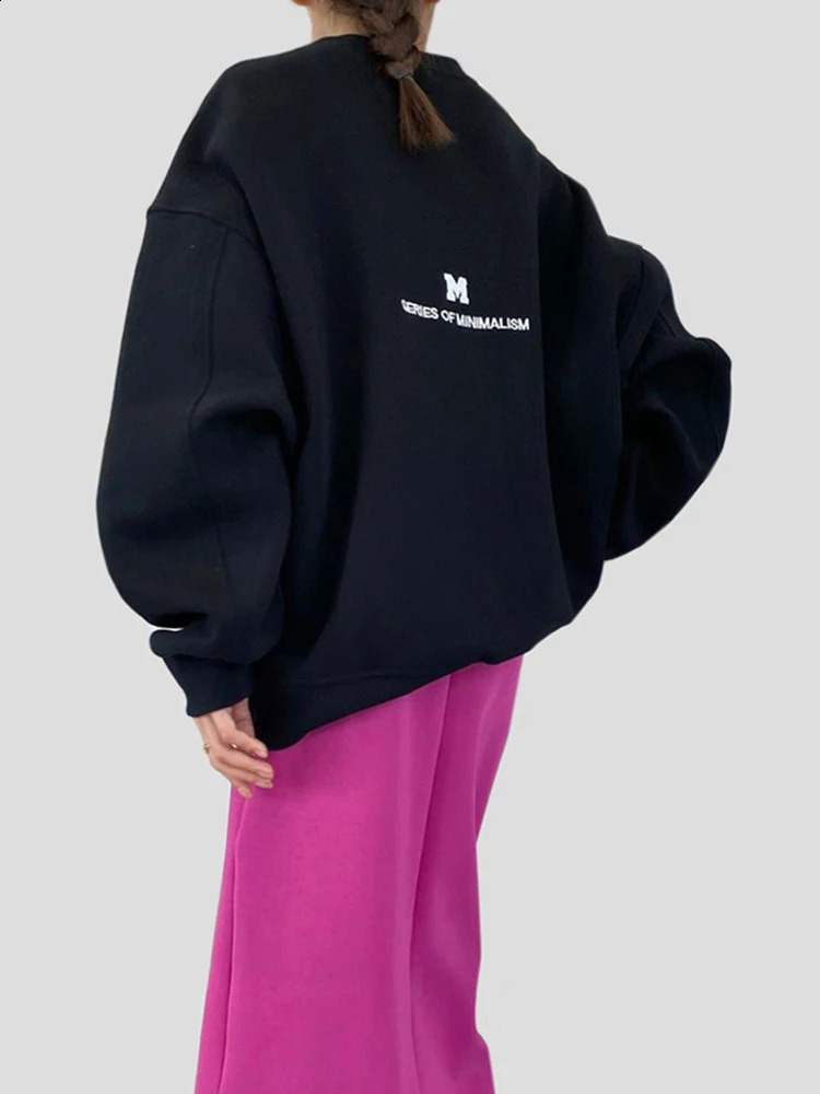 Women Fashionable Retro Grey Sweatshirts Autumn Winter Loose Casual Hoodie Round Neck Oversize Pullovers Tops 240822