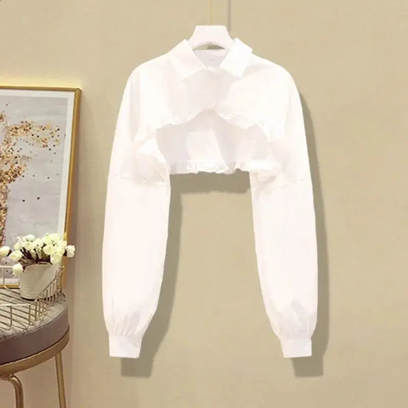 Senior Irregular Fashion Two Pieces Suits Long Sleeve White Shirt Dress Korean Fashion Elegant Set Female Casual Y2k Skirt Suit 240823
