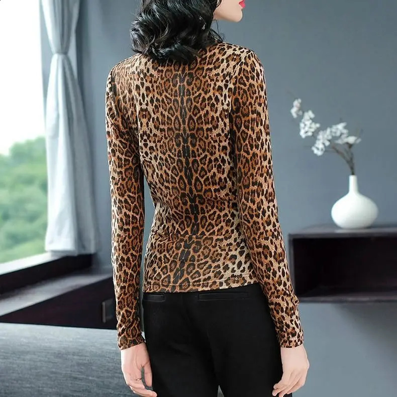 Elegant Vneck long sleeved printed leopard print shirt for womens clothing autumn casual floral full matching office 240822