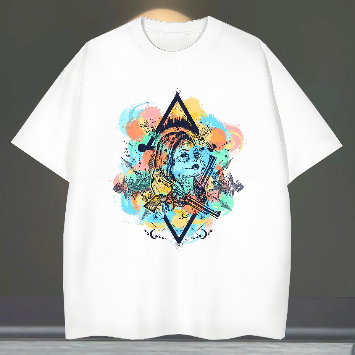TOP Quality T-Shirts 230g 100% Cotton eye of the devil Street Floral Print O-Neck Short Sleeve Men Tops Tees New Tees Shirts