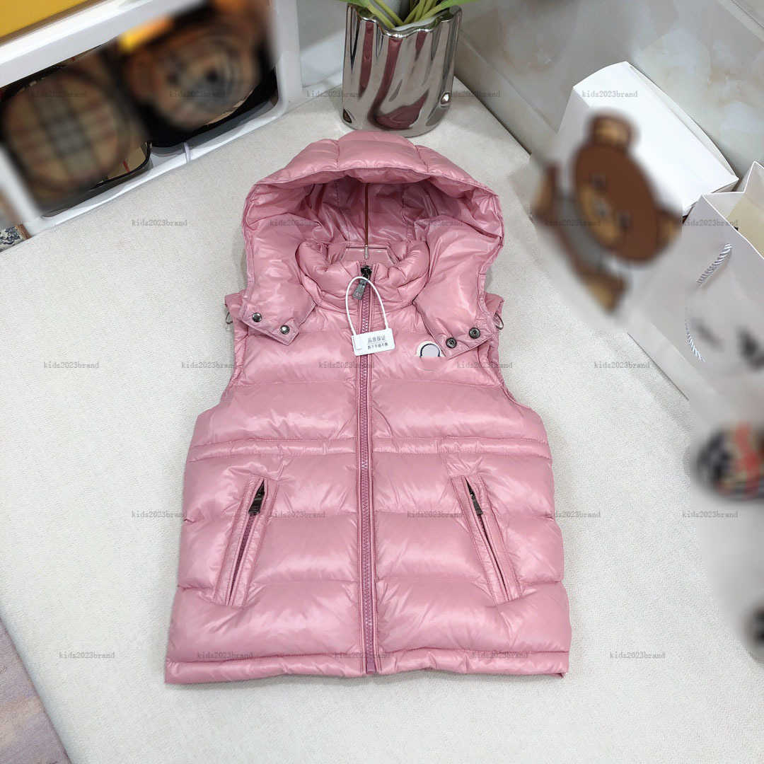 New kids Goose down vest Solid color baby sleeveless Jacket Size 110-160 Zipper pocket children Waistcoat