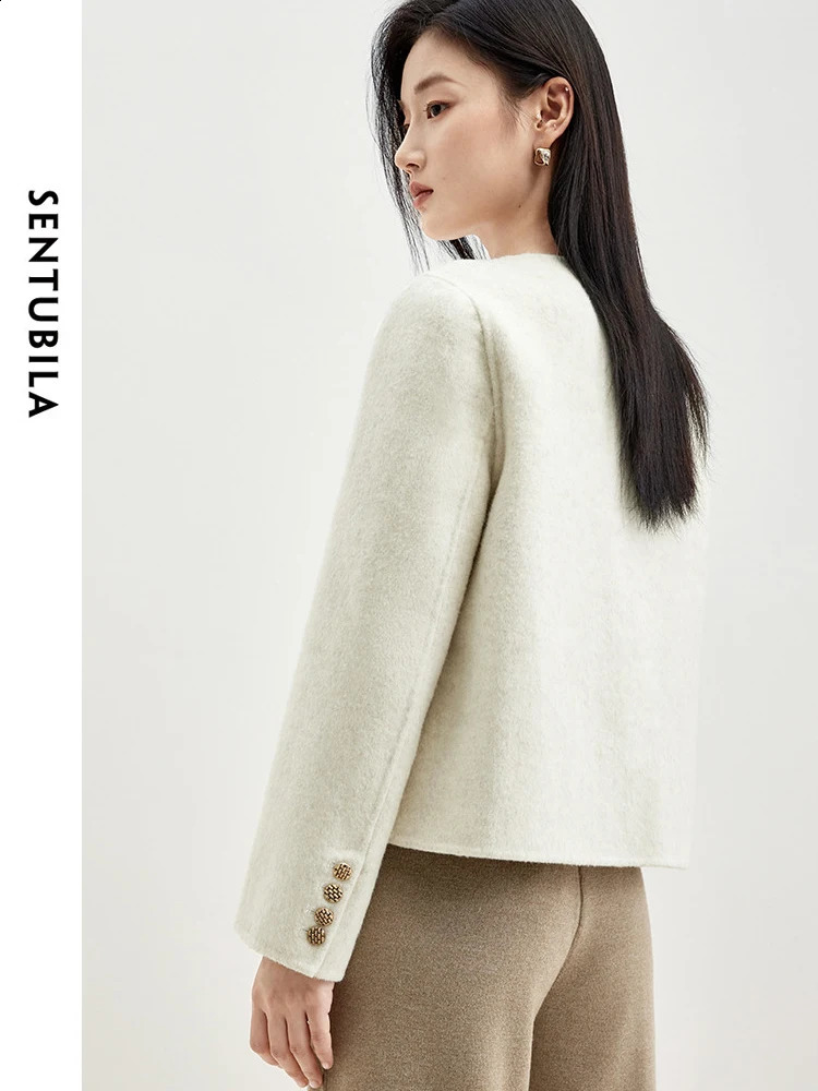 SENTUBILA Women Woolen Cropped Jacket Elegant Wool Blend Short Winter Coat Long Sleeve Double-faced Outerwear W34O49414 240822