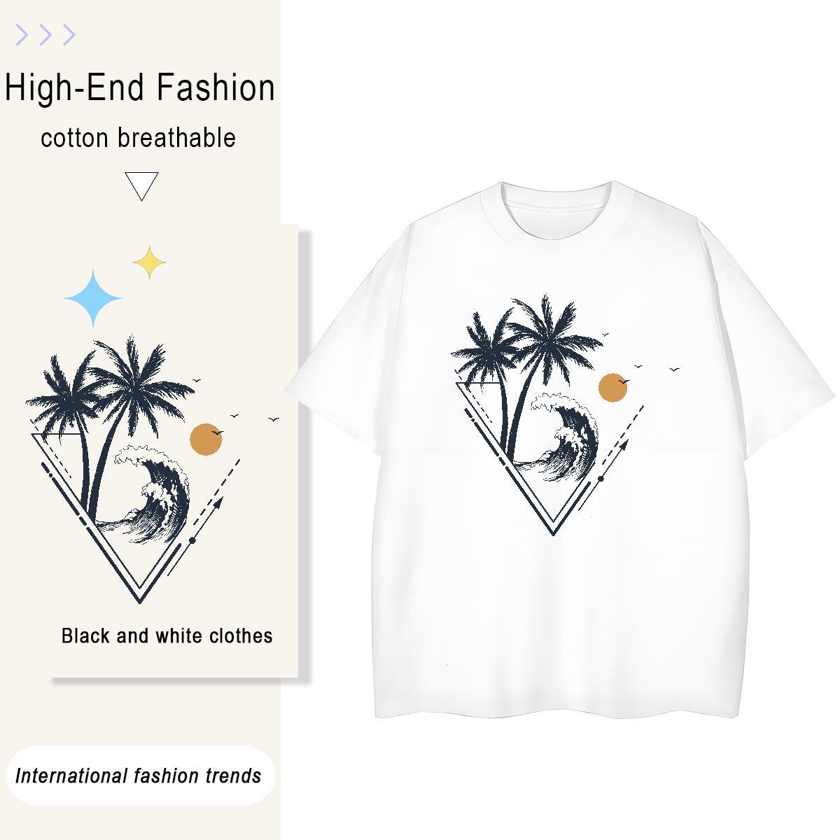 Free Shipping Couples T Shirts 100% Cotton 230g sea wave Street Wear Women T Shirts Comfortable DIY Anime Printed Polos