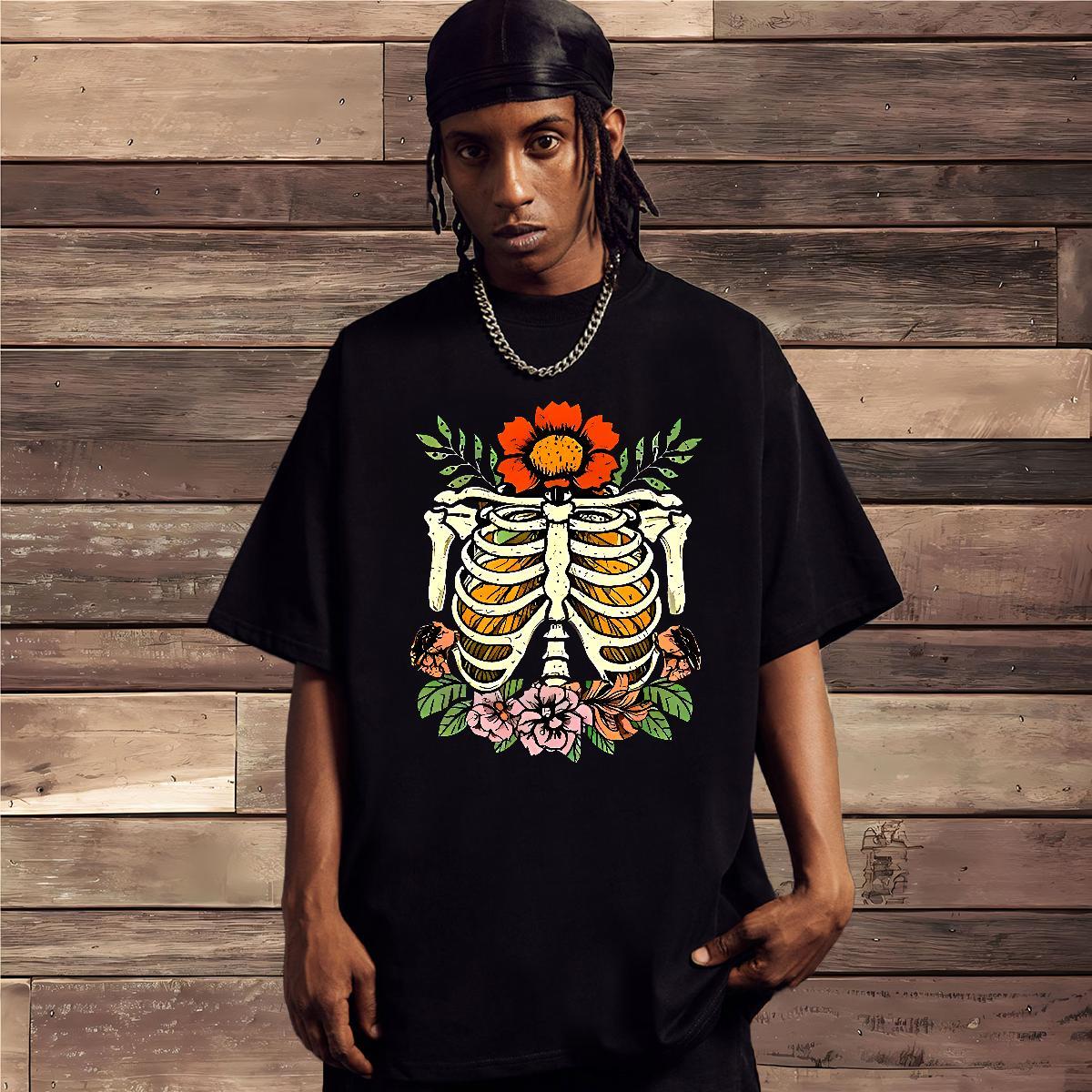 Unisex T Shirt For Man 230g 100% Cotton skull Daily Outfit Plus Size Cartoon Short Sleeve O-Neck Men Clothes T-Shirt Customized Polos