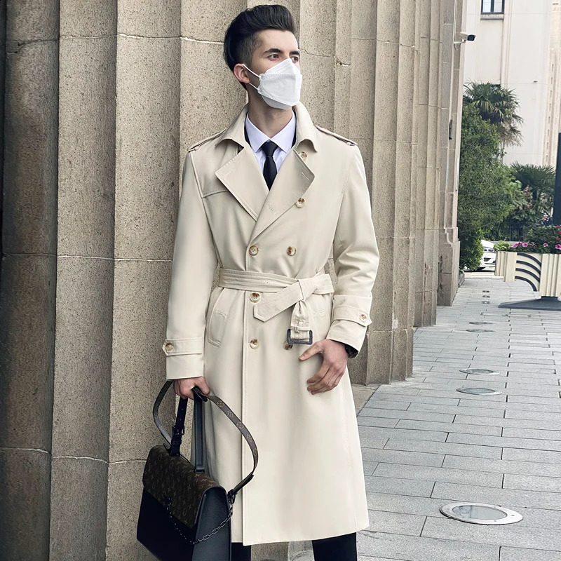 X-long windbreaker over knee men British double breasted spring and autumn fashion trench coat men 240822