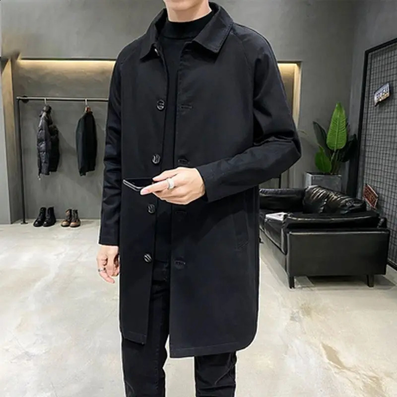 British Style Trench Men Solid Single Breasted Leisure Long Coats Stylish Casual Outwear Hombre Korean Style Windbreaker H65 240822