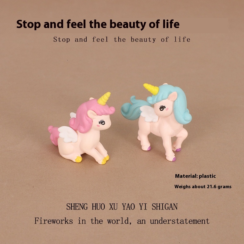 Adorable Mini Unicorn Micro Scenes - Handcrafted Plastic DIY Desktop Ornament Set for Your Office Space