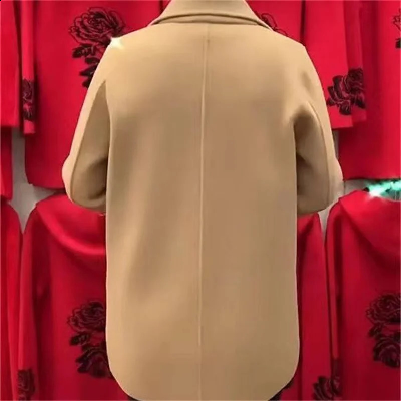 5XL High End Large Size Women Double-sided Cashmere Woolen Coat Autumn Middle Aged Female Korean Loose Mid-Long Wool Outwear 240822