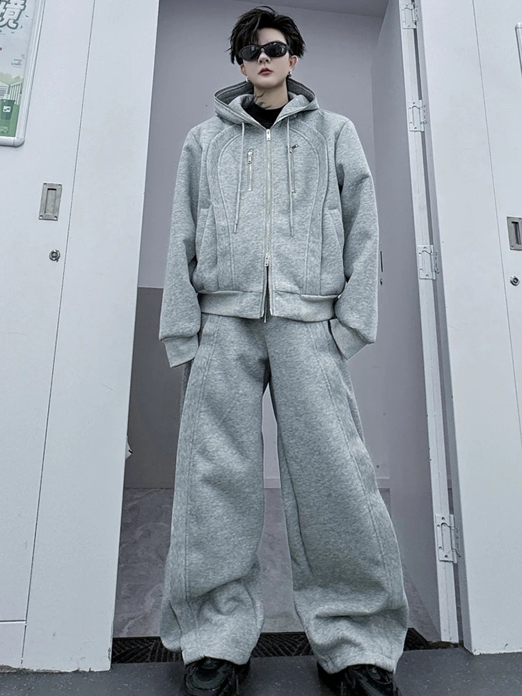 LUZHEN Autumn Plain Fashion Hooded Long Sleeve Sweatshirt Two Piece Sets Stylish Streetwear Sport Men Straight Pants LZ4711 240822