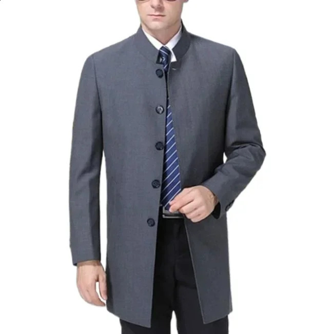 Autumn Winter Mens Business Casual Trench Coats Classic Warm Woolen Slim Solid Color Windbreaker Long Jackets for Men Z133 240822