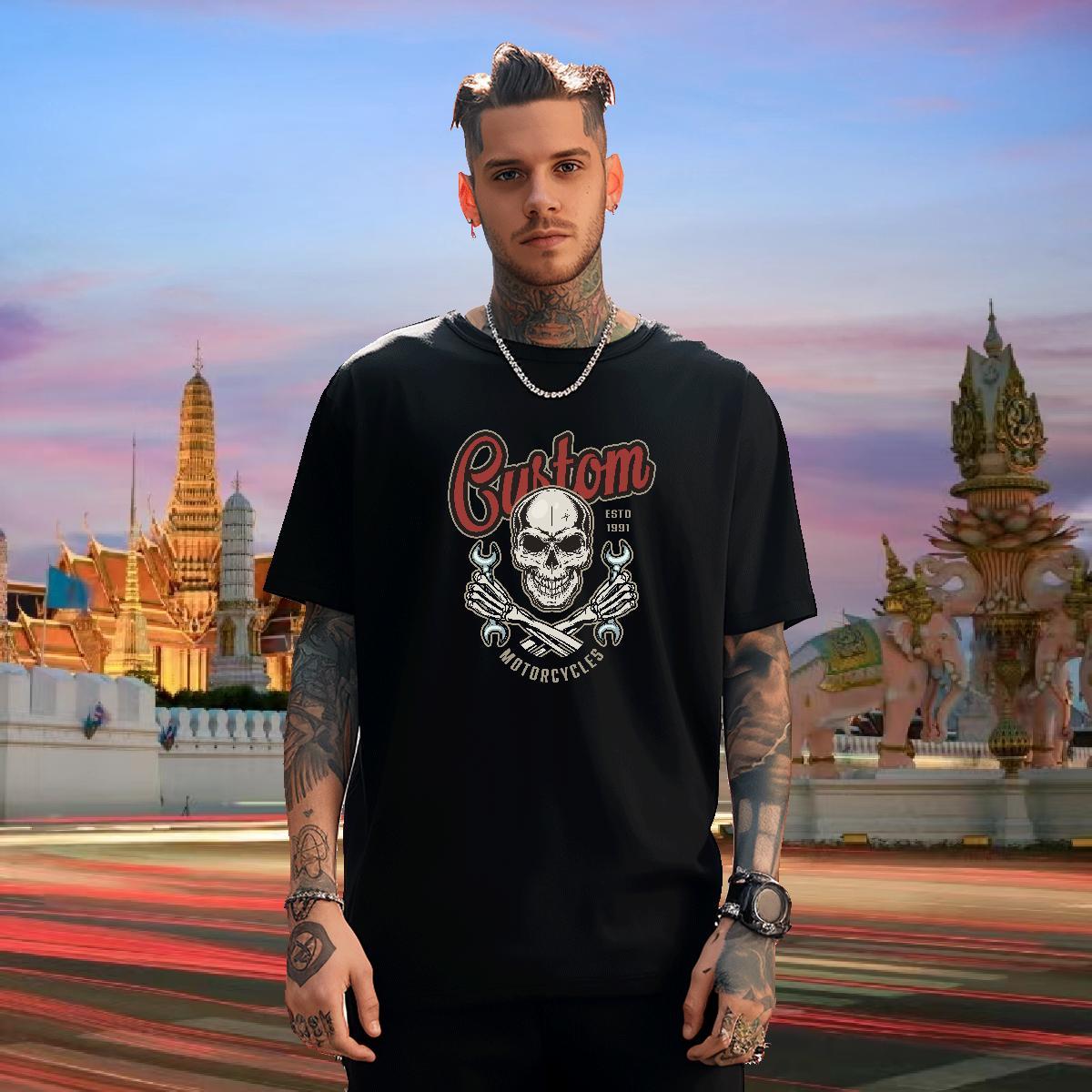 Soft T-Shirts for Men 230g 100% Cotton skull Home Outdoor Plus Size Cartoon Crew Neck Men Tees Designer Fashion Tops Shirt