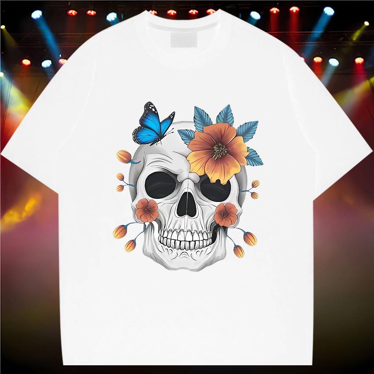 Unisex T-Shirts 230g Cotton skull Casual Black White Breathable Crew Neck Men Clothes T-Shirt Wholesale Tshirts