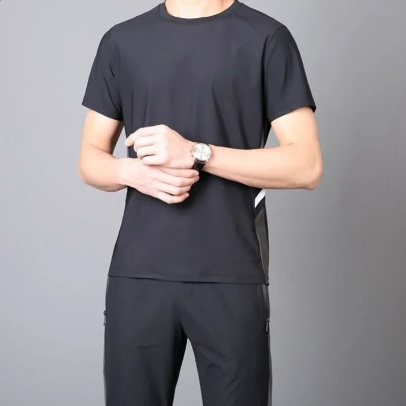 Pants Sets Gym Clothes for Men Jogging Tracksuit No Male T Shirt Smooth Top Black Sports Suits Fashion Kpop in Matching 240822