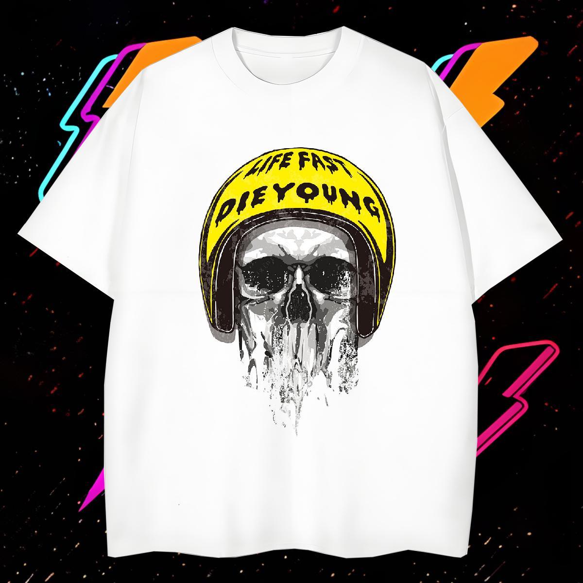 Free Shipping T-Shirts 100% Cotton 230g skull Street Custom Printing O-Neck Short Sleeve Tshirts Fashion Tops