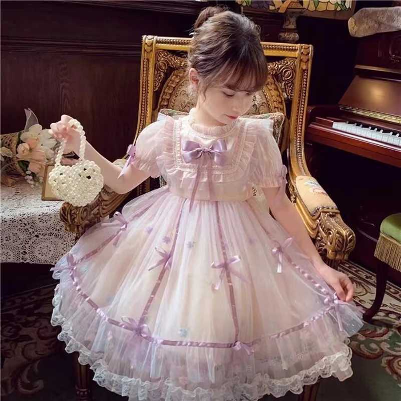 Childrens Lolita Cake Dress Summer Elegant Bow Bubble Sleeves Girls Casual Party Dress Formal Occasion Childrens Clothing W240823