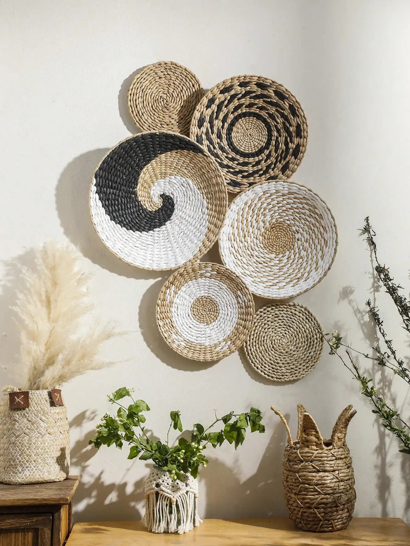6 Bohemian handmade woven wall basket pendants for home decoration rural gifts kitchen farmhouse table living room 240823