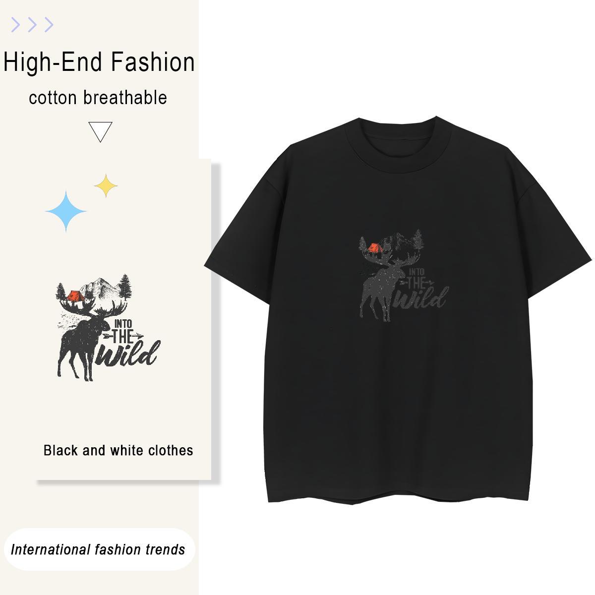 Loose fit Lady T shirt 230g Cotton mountains Daily Outfit Woman T Shirts O-Neck Short Sleeve Cartoon Anime Clothes Shirt