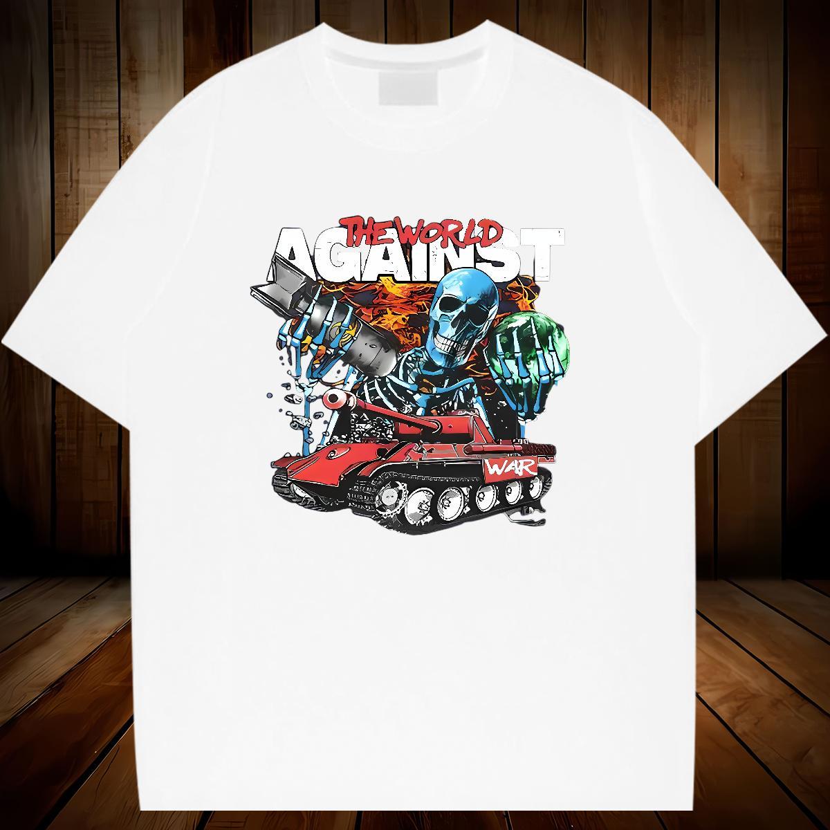 Classic T Shirts Men 100% Cotton 230g skull Sport Floral Print Breathable Mens Tshirts 2024 New Wear