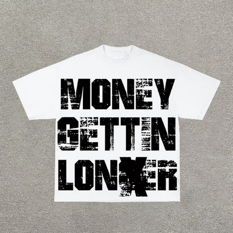 Retro currency longer graphic 100 printed cotton Tshirt mens Y2K summer short sleeved oversized womens top w240822