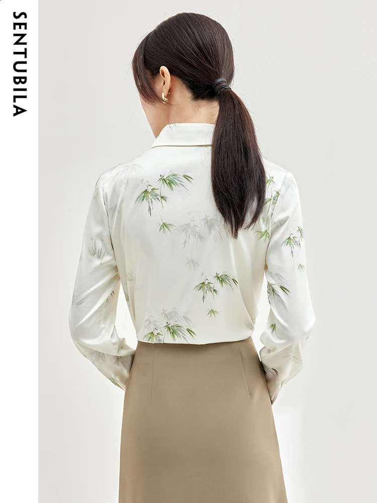 SENTUBILA Womens Chiffon Shirt Fashion Women Blouses Autumn Shirts With Bamboo Pattern Beautiful Long Sleeve Top 133C52014 240823