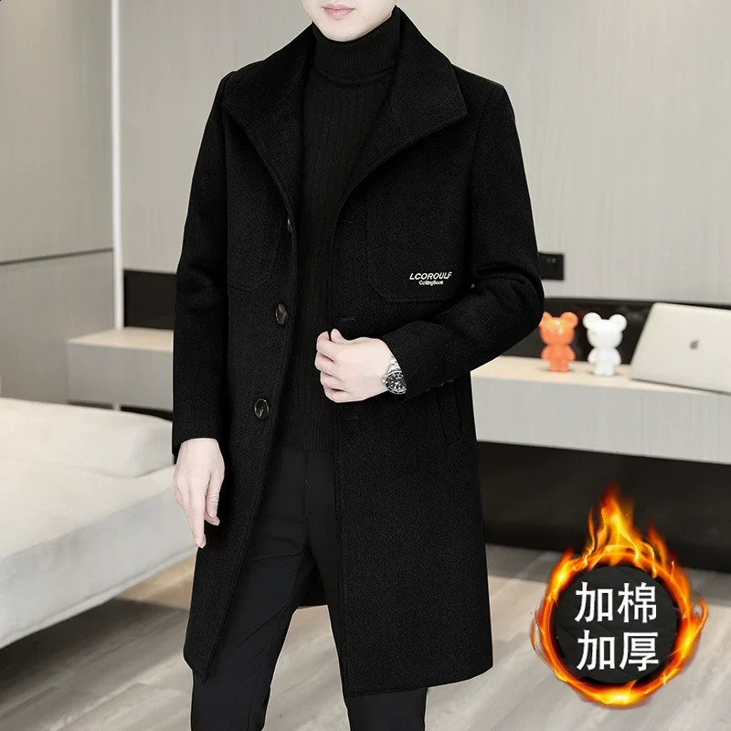 Beige Elegant Off White Trench Coats Mens Winter Overcoats Gentleman Winter Long Jackets For Cold Warm Coats Slim Fit Vintage 240822