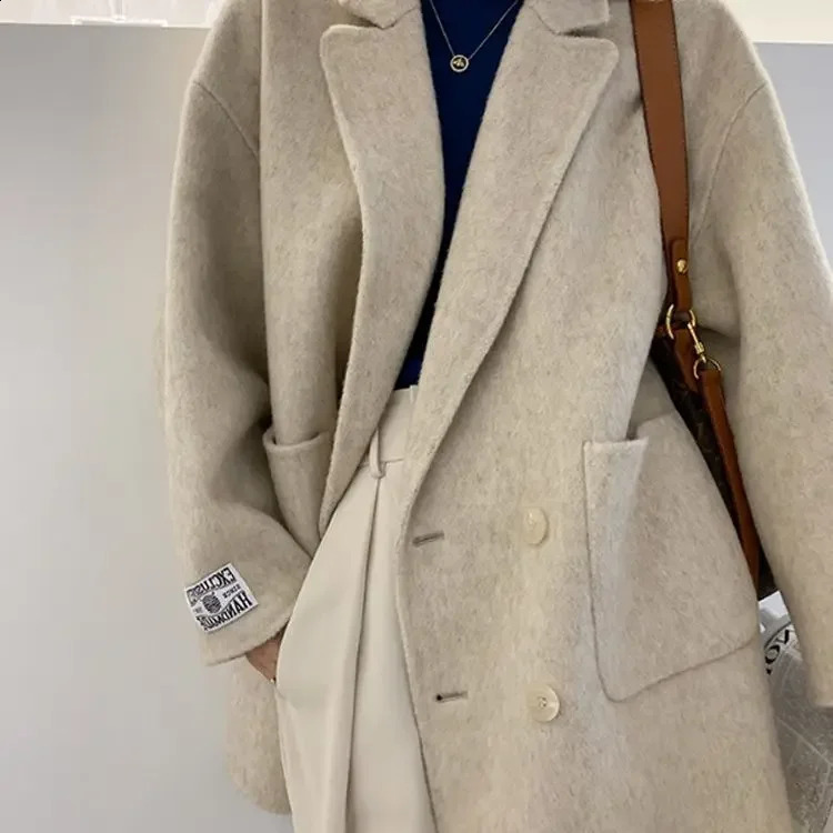 SuperAen Double-sided Cashmere Coat Long Wool Thickened Suit Style Thickened Loose Wool Jacket Coat for Women 240822