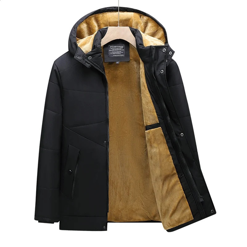 Winter Parka mens windproof wool thick fur coat solid hooded street jacket 240822