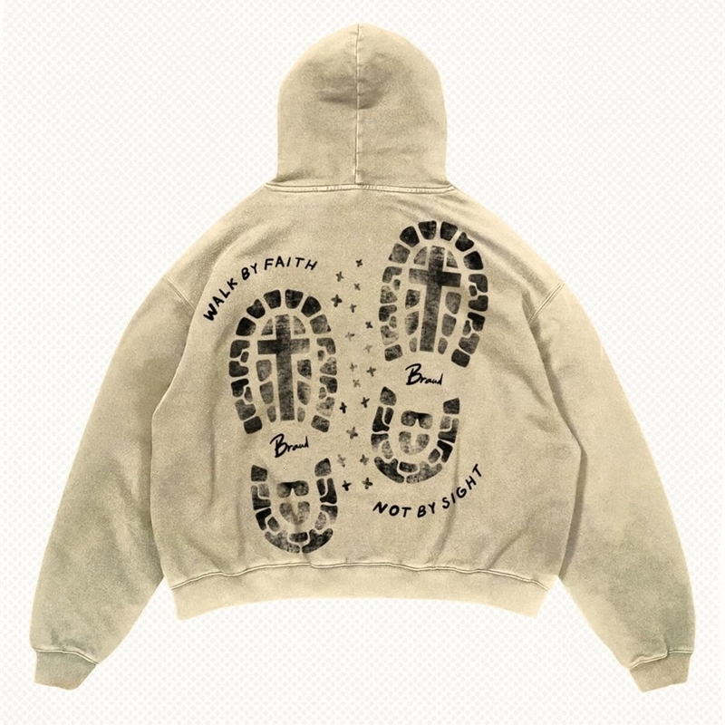 Haruku shoe print apricot hoodies graphic y2k top oversized hoodie Couples American streetwear goth women clothes 240822