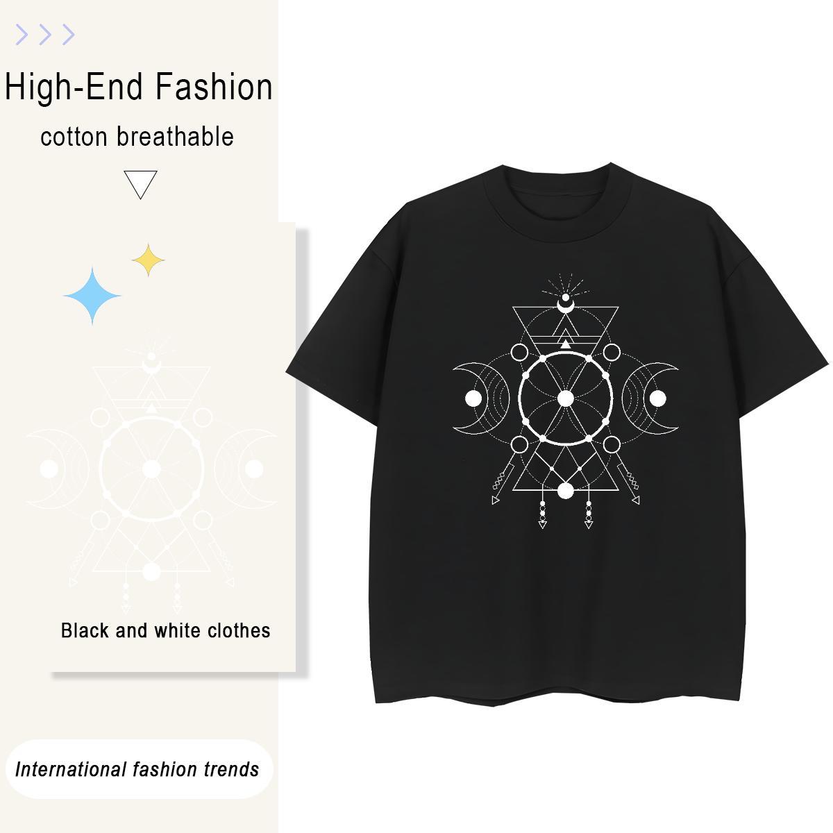 High quality Couples T Shirts 230g 100% Cotton Lines Casual Sport T Shirt For Woman Breathable Crew Neck Floral Print Wear