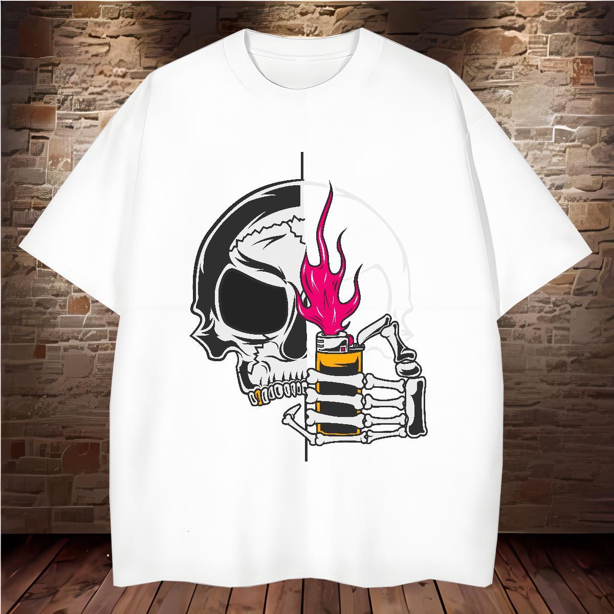 High Quality T Shirts Men 230g 100% Cotton skull Daily Wear Anime Crew Neck Men Tops Tees Factory Direct Tops Shirt